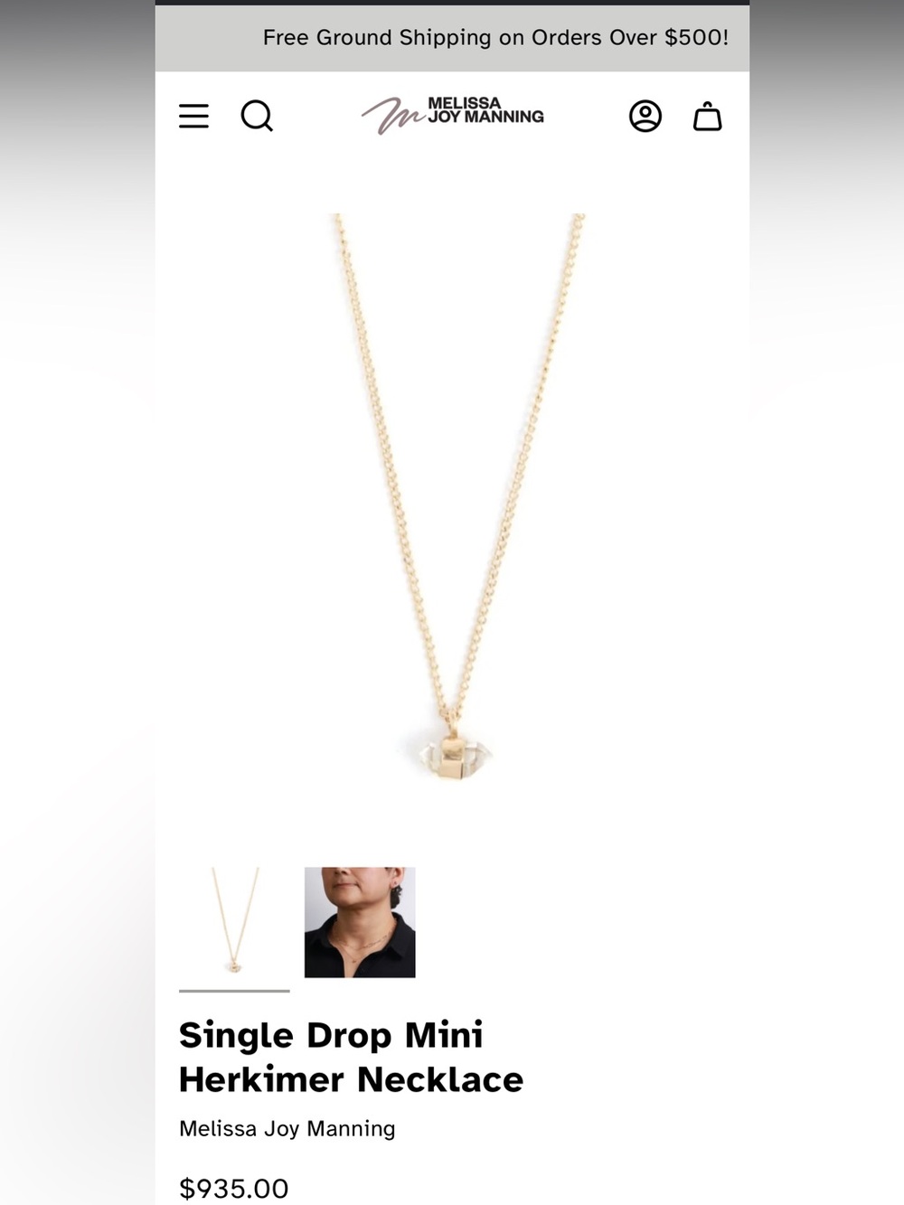 Melissa Joy Manning Herkimer Diamond on 14k gold chain